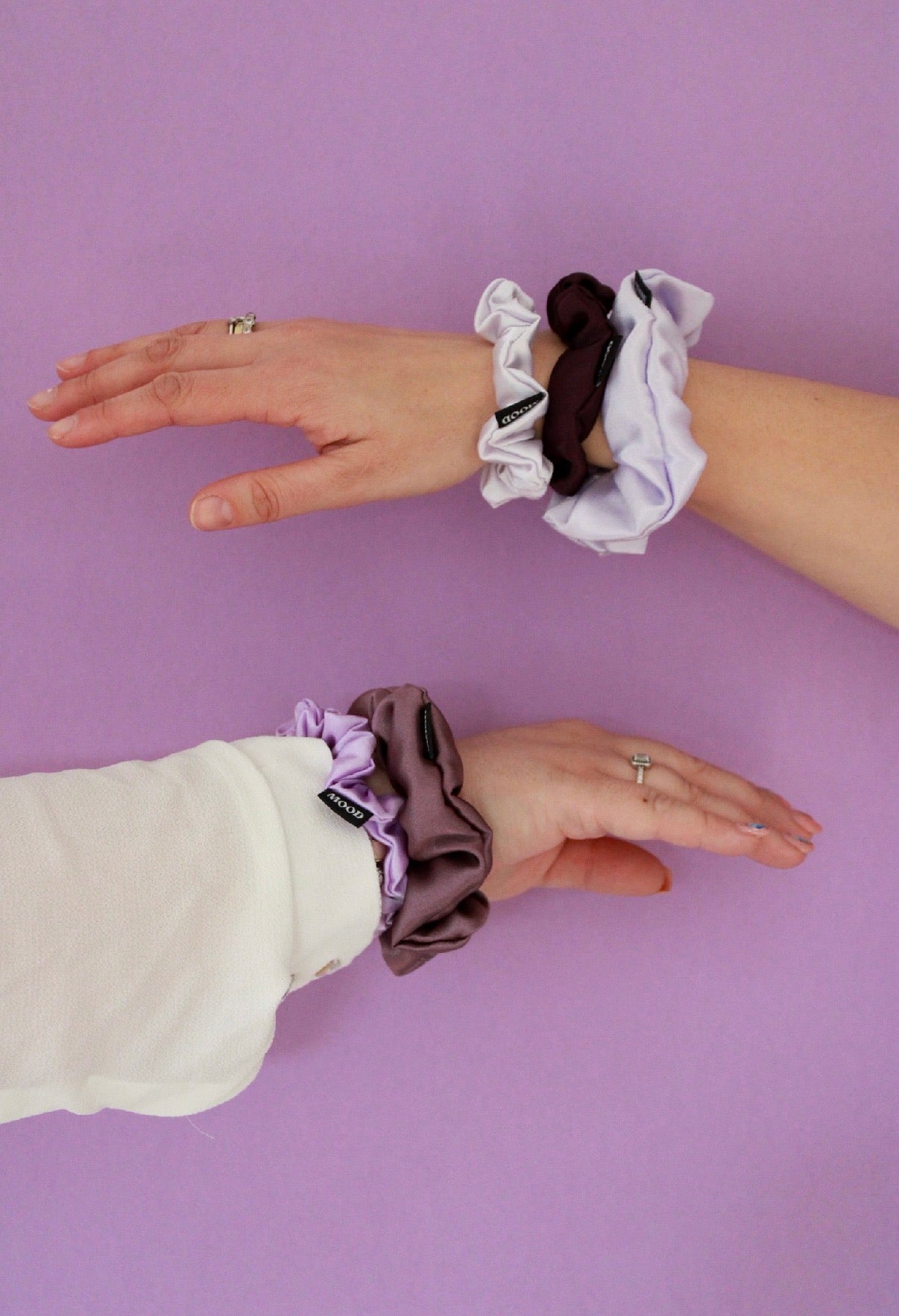 Plum Purple Satin Scrunchie for Thick Hair | No Slip Hybrid Elastic | Patrica