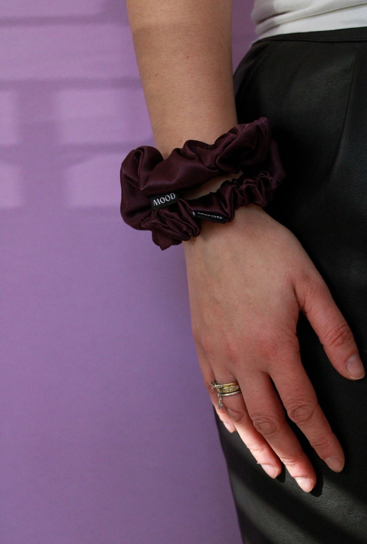 Plum Purple Satin Scrunchie for Thick Hair | No Slip Hybrid Elastic | Patrica